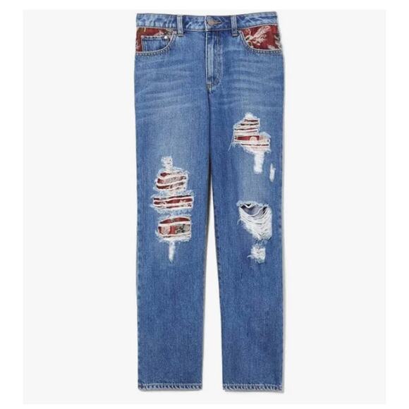 Vince Camuto Distressed Tapestry High Rise Straight Leg Crop Jeans Size 31 - Picture 7 of 12
